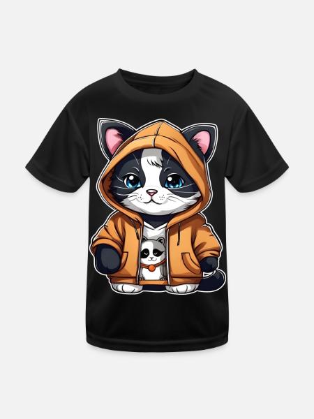 Chat cool avec sweat à capuche - T-shirt sport Enfant - noir - Devant