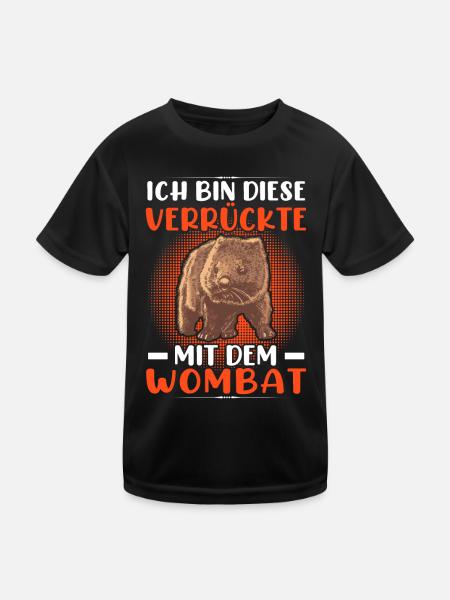 Crazy with Wombat Australia Marsupial - Kids Functional T-Shirt - black - Front