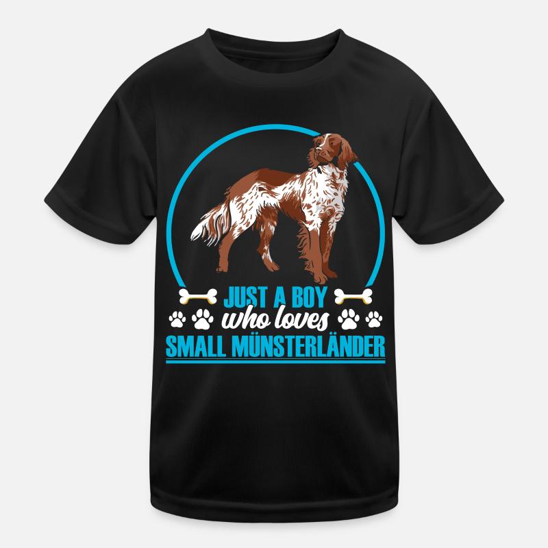 Junge der Kleiner Münsterländer liebt Kinder Funktions-T-Shirt