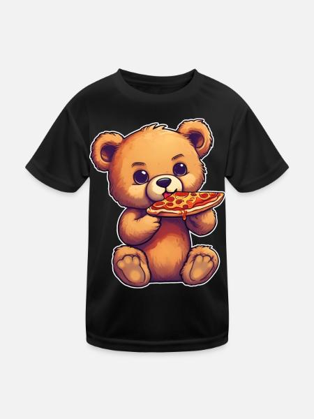 L’ours en peluche adore la pizza - T-shirt sport Enfant - noir - Devant