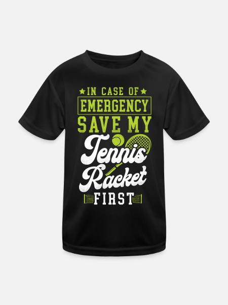 Funny Tennis Player Racket In Case - Kids Functional T-Shirt - black - Front