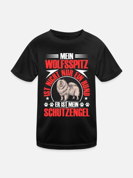 Wolfsspitz ist mein Schutzengel Keeshond - Kinder Funktions-T-Shirt - Schwarz - Vorne