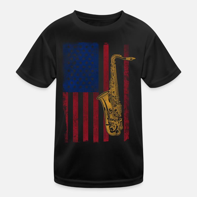 Saxophone American Flag Kinder Funktions-T-Shirt