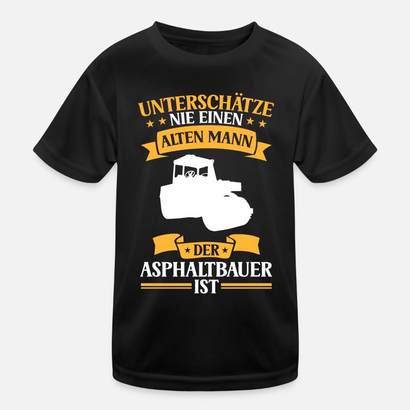 Old man who is asphalt builder is road construction Kids Functional T-Shirt