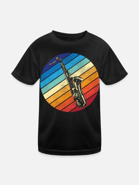 Saxophone Retro Vintage - Kinder Funktions-T-Shirt - Schwarz - Vorne