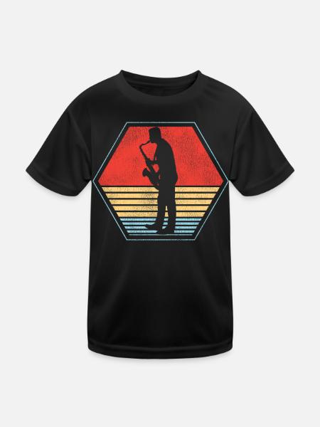 Saxophone Retro Vintage - Kinder Funktions-T-Shirt - Schwarz - Vorne
