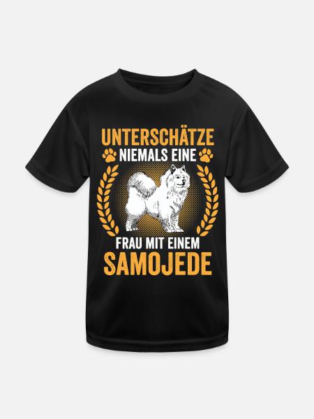 Samoyède Samoyède Spitz Femme avec Samoyède - T-shirt sport Enfant - noir - Devant