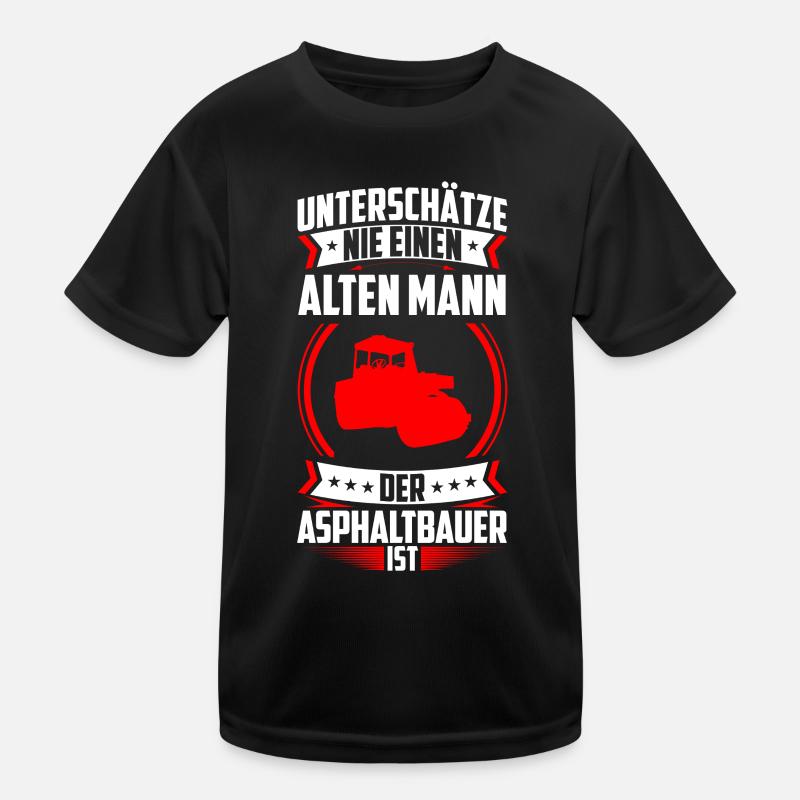 Old man who is asphalt builder is road construction Kids Functional T-Shirt