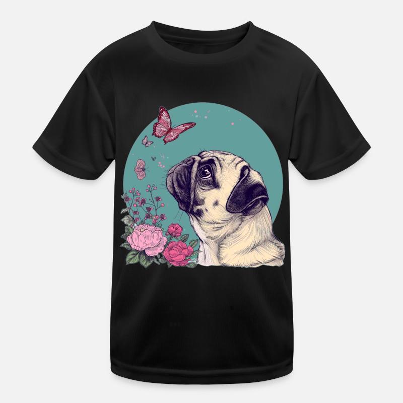 Mops und Schmetterling Kinder Funktions-T-Shirt
