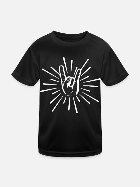 Rock 'N' Roll Musik Rocker Handzeichen - Kinder Funktions-T-Shirt - Schwarz - Vorne