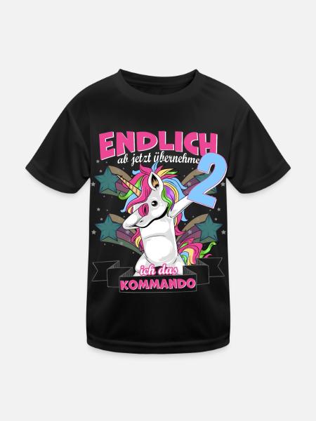 Kinderkleidung, Einhorn zum 2. Geburtstag 2 Jahre - Kinder Funktions-T-Shirt - Schwarz - Vorne