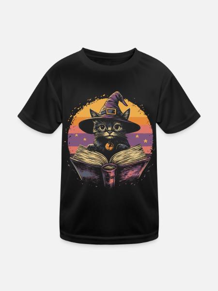 Cute Cat Witch Halloween - Kids Functional T-Shirt - black - Front