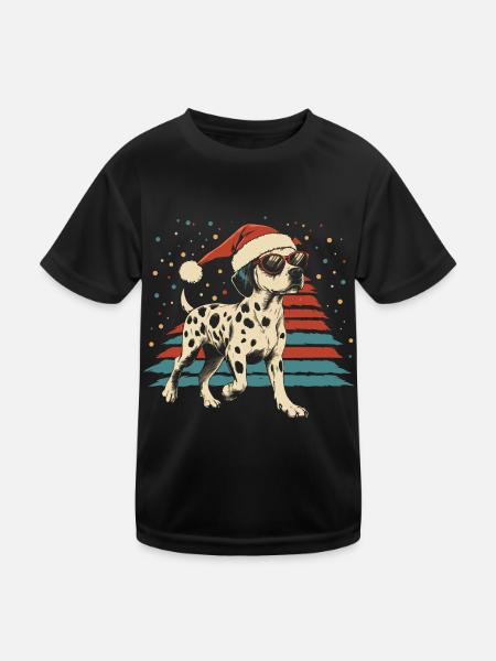 Dalmatian with Santa hat and sunglasses - Kids Functional T-Shirt - black - Front