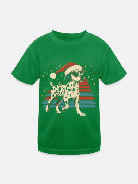Dalmatiner mit Weihnachtsmütze und Sonnenbrille - Kinder Funktions-T-Shirt - Kelly Green - Vorne