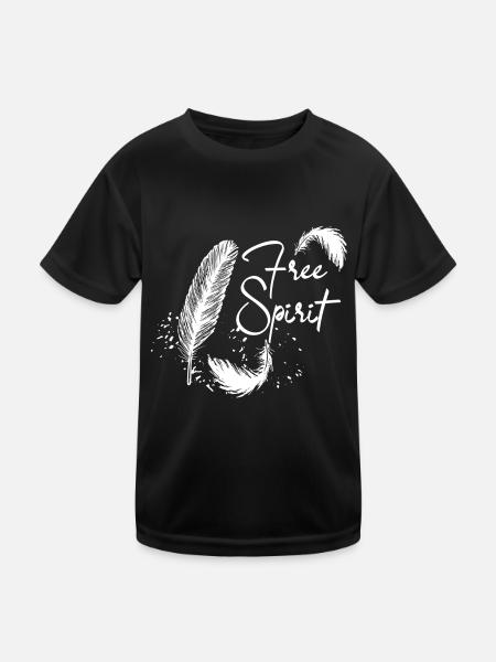 Free Spirit - Feather - Feder - Kinder Funktions-T-Shirt - Schwarz - Vorne