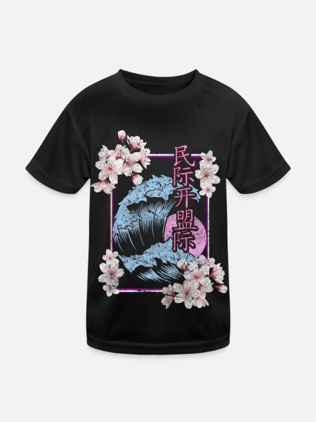 Cherry Blossom Asia Blossom Colorful - Kids Functional T-Shirt - black - Front