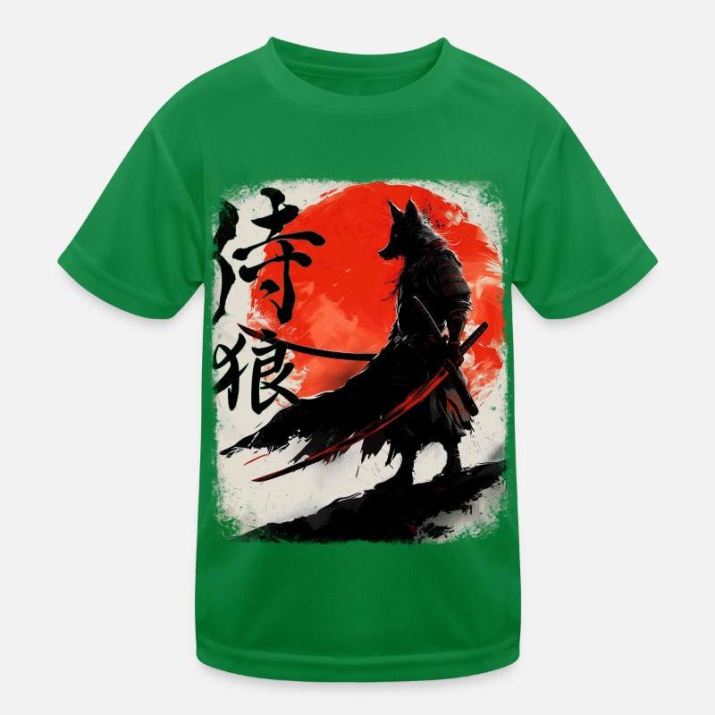 Samurai Wolf Kanji Ninja Budo Kampfkunst Wolf Kinder Funktions-T-Shirt
