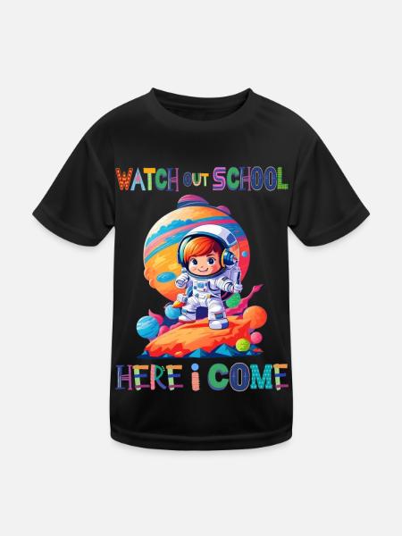Attention à l’école - me voilà / Astronaute fille - T-shirt sport Enfant - noir - Devant