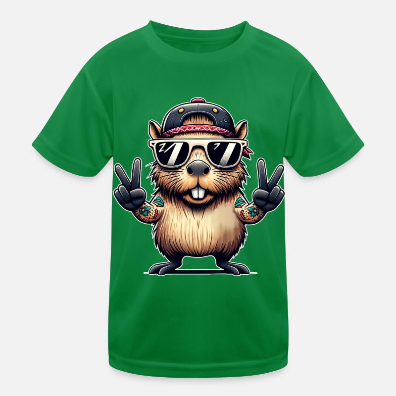 Capybara Peace Sign Kids Functional T-Shirt