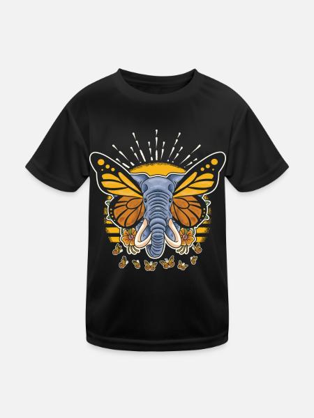 Elefant mit Schmetterlingsohren Elefantenliebhaber - Kinder Funktions-T-Shirt - Schwarz - Vorne