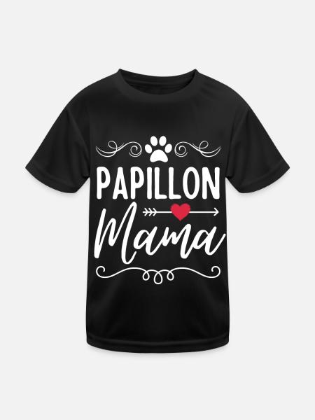 Papillon Mama - Kinder Funktions-T-Shirt - Schwarz - Vorne