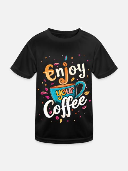 Kaffee Kaffeeliebhaber Kaffeetasse Koffein Getränk - Kinder Funktions-T-Shirt - Schwarz - Vorne