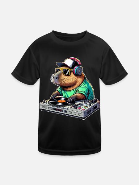 Capybara Dj - Kinder Funktions-T-Shirt - Schwarz