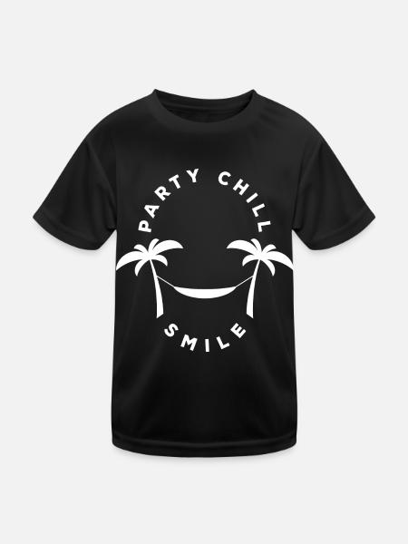 Palm Tree Hammock Party, Chill, Smile, Summer - Kids Functional T-Shirt - black - Front