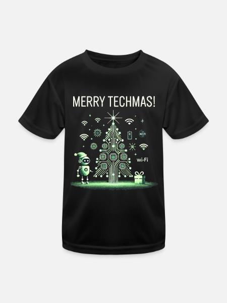 Fröhliche Techmas - Roboter und Schaltkreis-Weihna - Kinder Funktions-T-Shirt - Schwarz - Vorne