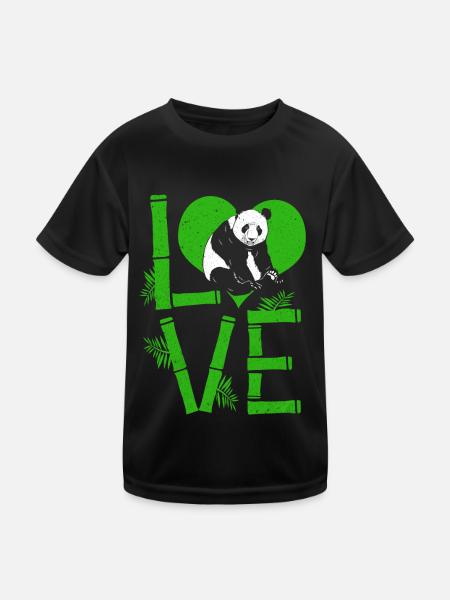 Panda - Kinder Funktions-T-Shirt - Schwarz - Vorne