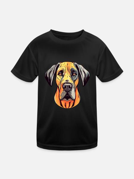 Great Dane Dog Breed Watercolor Cartoon Kawaii Col - Kids Functional T-Shirt - black
