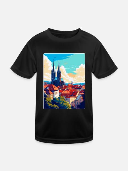 Brünn Tschechische Republik Vintage Reiseplakat Souvenir - Kinder Funktions-T-Shirt - Schwarz - Vorne