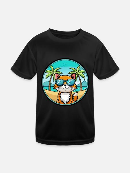 Hantilly Tiffany Cat Breed Cartoon Sunglass Beach - Kids Functional T-Shirt - black - Front
