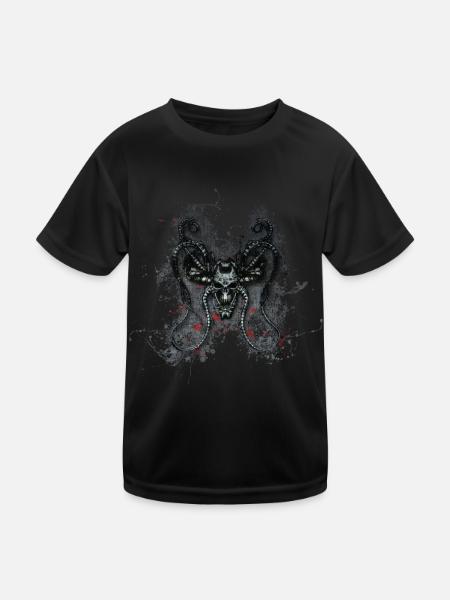 Gothic Monster Skull Paint Splatter Art - Kids Functional T-Shirt - black - Front