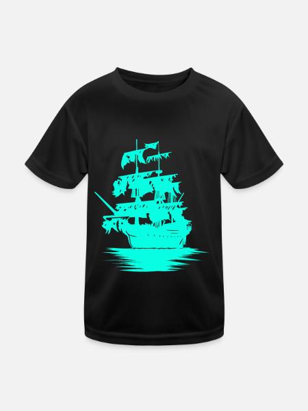 Segelschiff Schiff Seefahrt Fantasy Maritim Jolle - Kinder Funktions-T-Shirt - Schwarz - Vorne