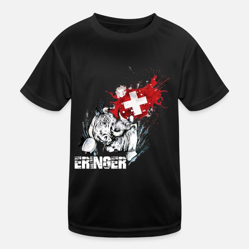 Eringer, vache d'hérens avec drapeau suisse T-shirt sport Enfant