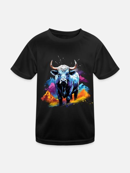 Eringer, Schweizer Eringerkuh - Kinder Funktions-T-Shirt - Schwarz - Vorne