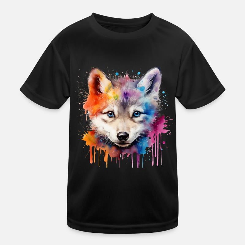 Wolf, grauer Wolf, Wolfsjunges Kinder Funktions-T-Shirt