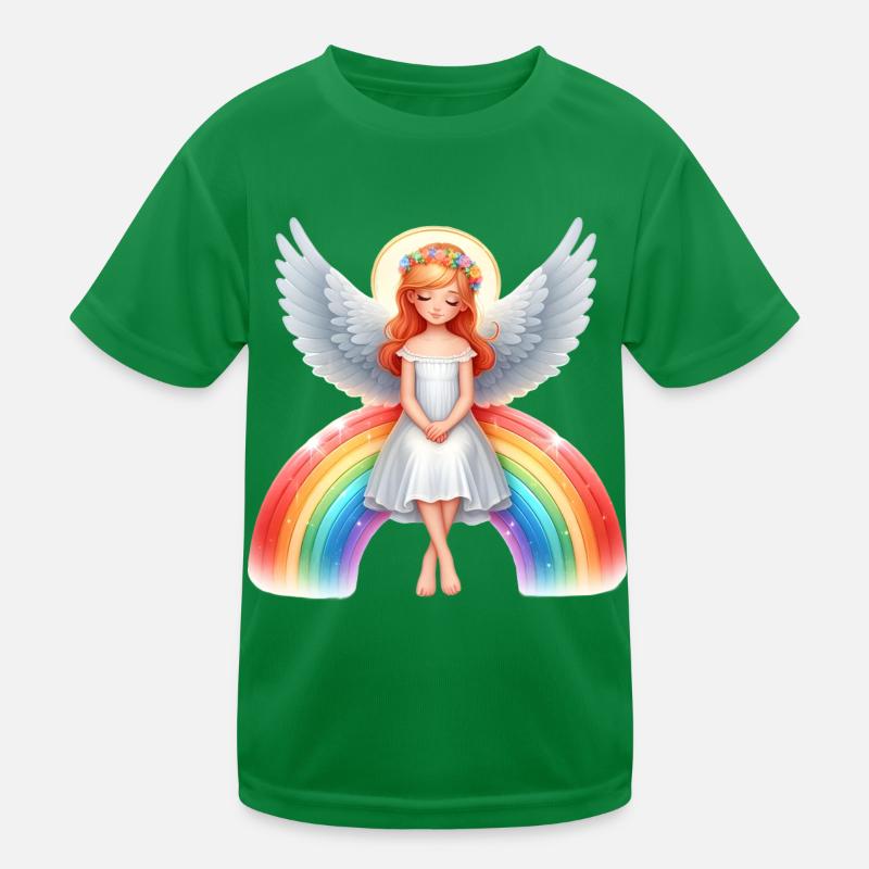 Engel sitzt auf Regenbogen Kinder Funktions-T-Shirt