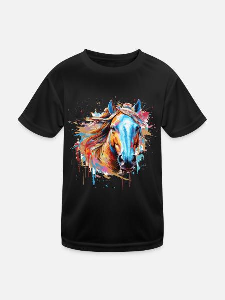 Pferd, Pferd - Kinder Funktions-T-Shirt - Schwarz - Vorne