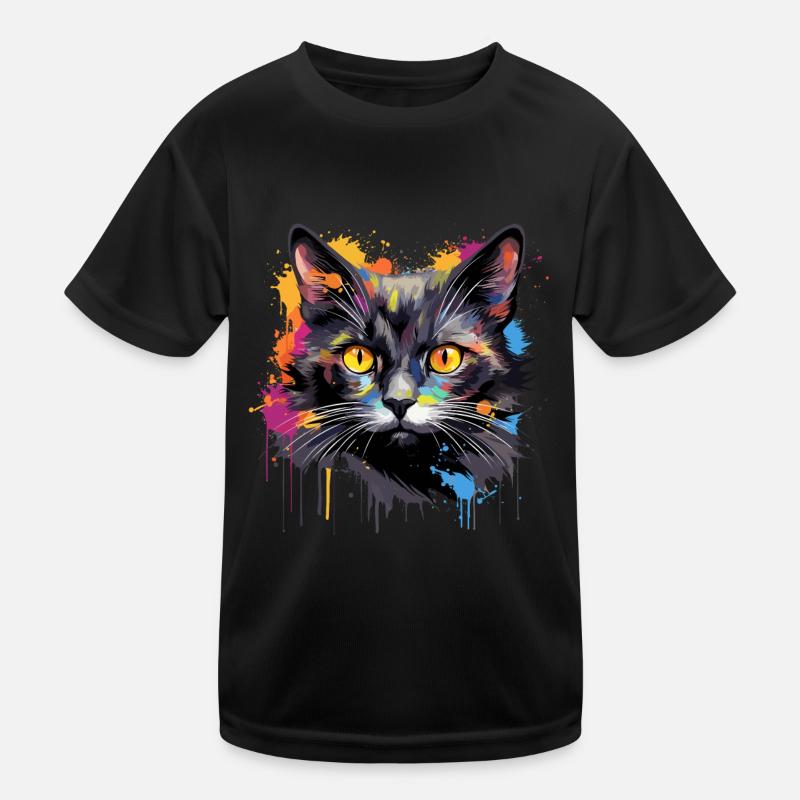 schwarze Katze Kinder Funktions-T-Shirt