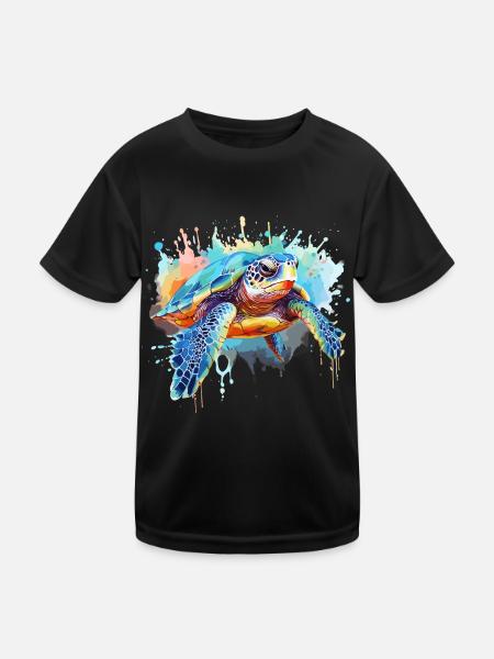 Schildkröte, Aquarellschildkröte, Spritzer - Kinder Funktions-T-Shirt - Schwarz - Vorne