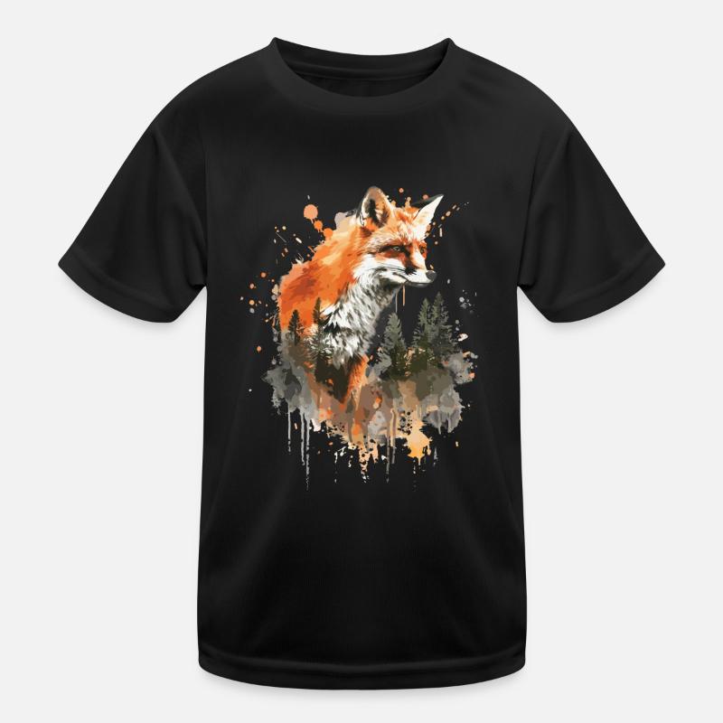Watercolor Fox, Fox - Kids Functional T-Shirt - black
