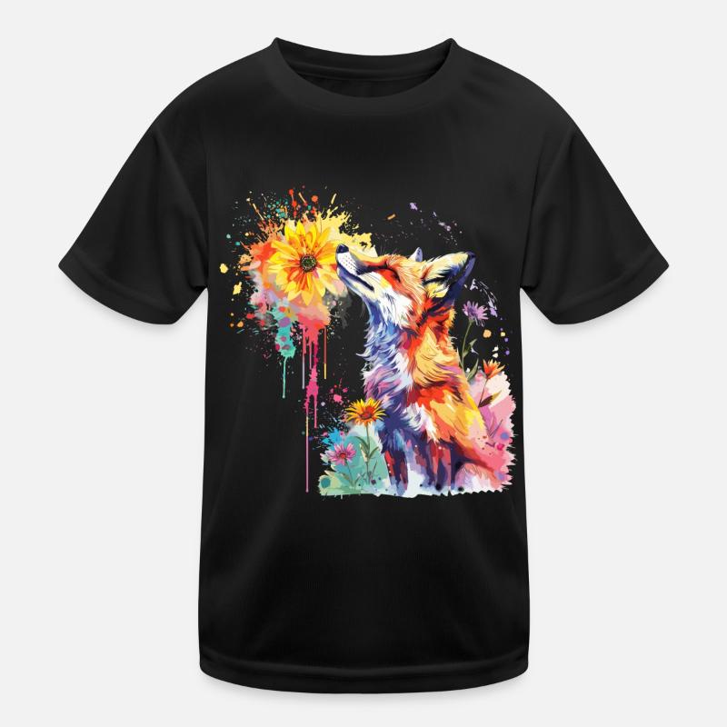 Fuchs mit Aquarellblume, Fuchs Kinder Funktions-T-Shirt