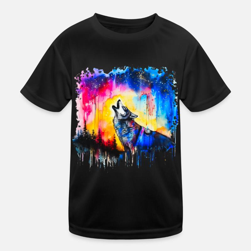 Wolf Aquarell Kinder Funktions-T-Shirt