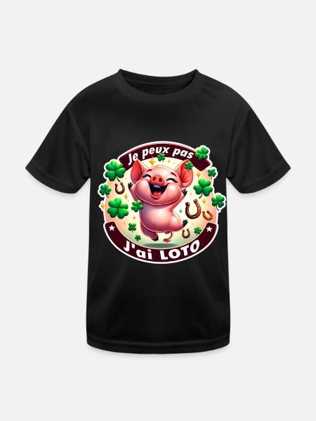 Ich kann kein Bingo, Schwein - Kinder Funktions-T-Shirt - Schwarz - Vorne