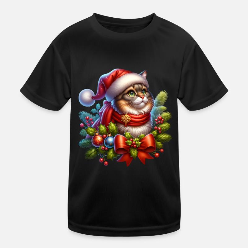 Weihnachtskranz Katze Kinder Funktions-T-Shirt