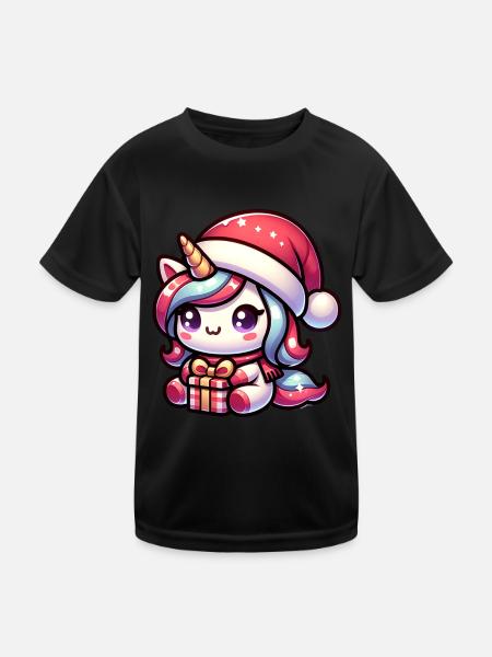 Licorne de Noël - T-shirt sport Enfant - noir - Devant