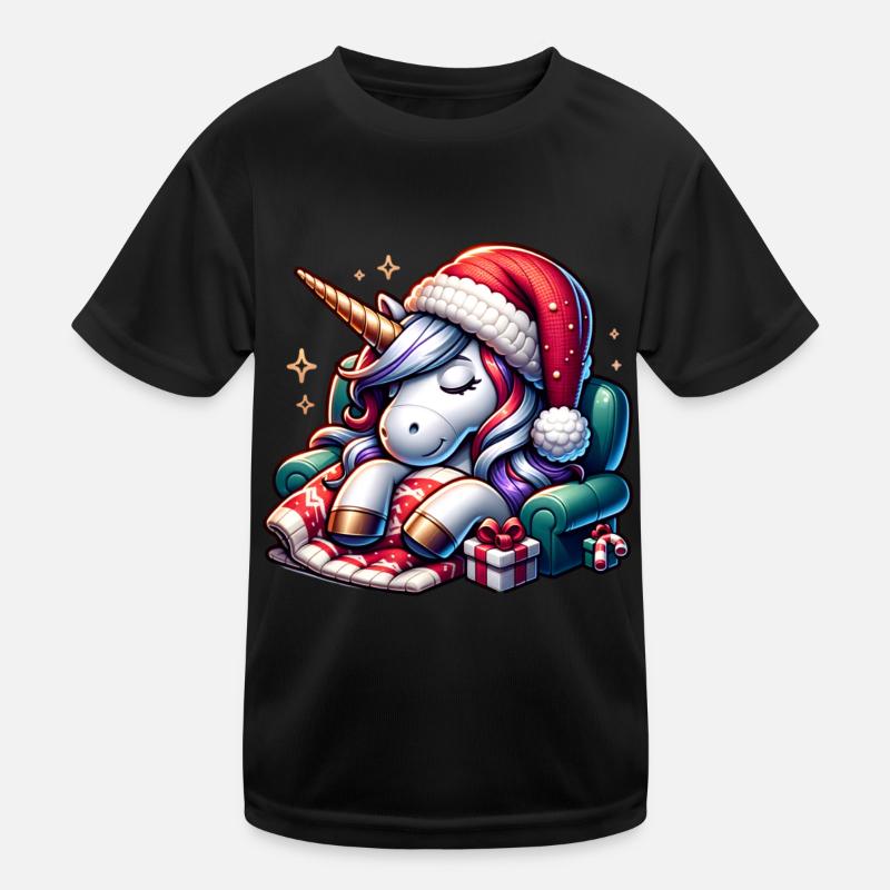 Weihnachts-Einhorn Kinder Funktions-T-Shirt