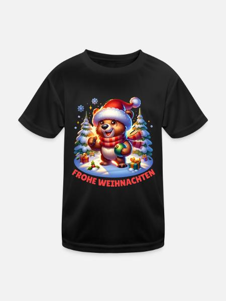 Frohe Weihnachten Lustiger Bär - Kinder Funktions-T-Shirt - Schwarz - Vorne